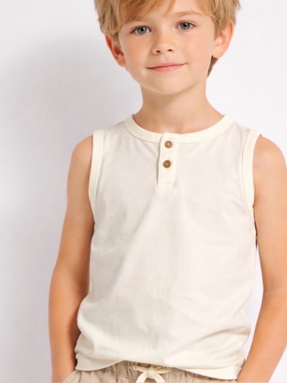 ZARA Boys Cream Sleeveless Henley Cotton Size 6 Years(A373)✨